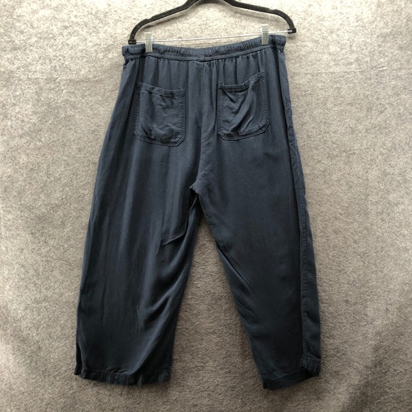 Splendid Linen Blend Crop Pants Womens L Navy Wide Leg High Rise Pull On - Picture 2 of 10